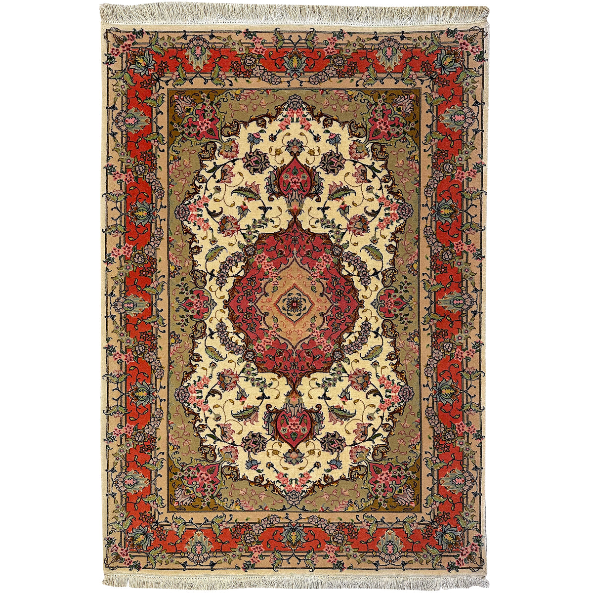 Fine Hand-knotted Cork &amp; Silk Tabriz Small Rug 103cm x 149cm