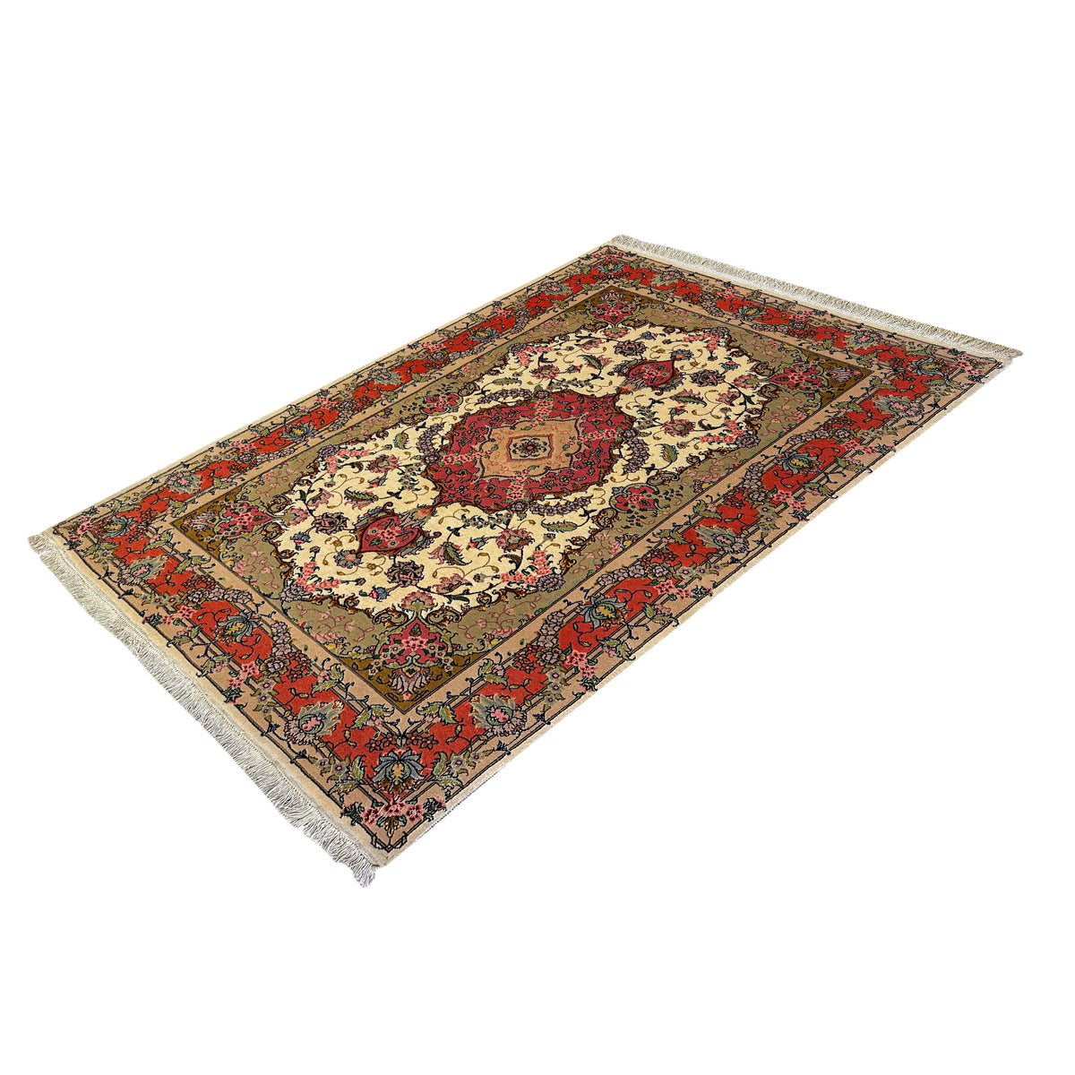 Fine Hand-knotted Cork &amp; Silk Tabriz Small Rug 103cm x 149cm